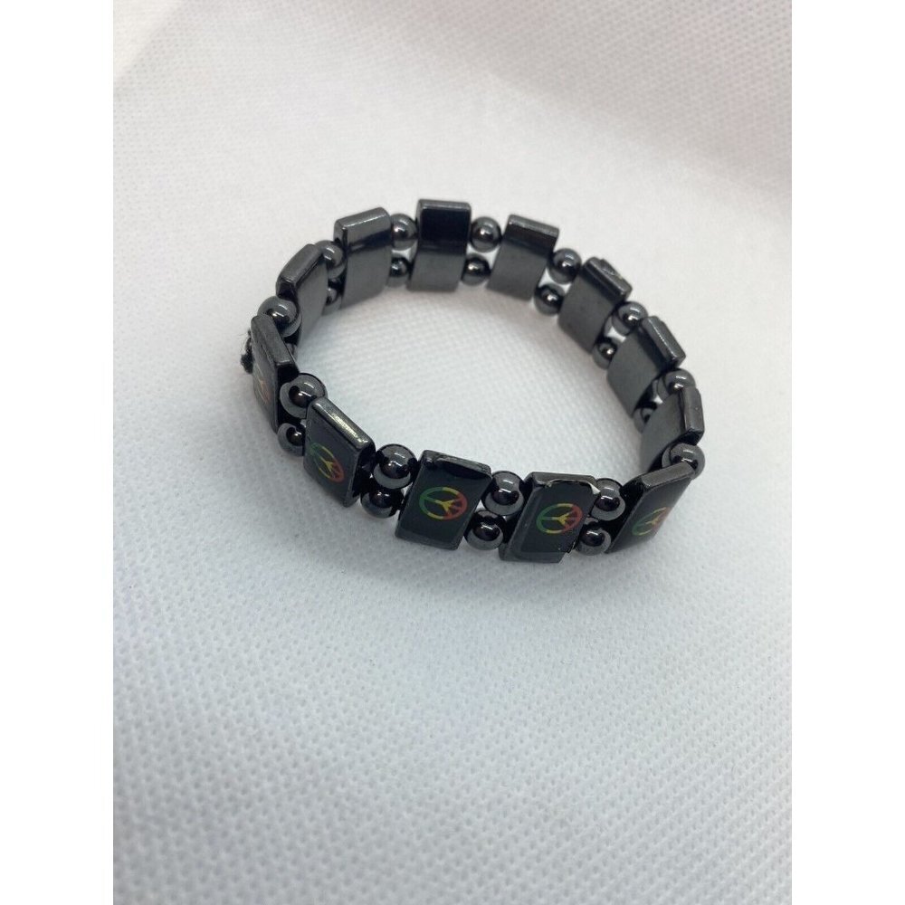 Vintage Strech Beaded Bracelet Peace Sign Bracelet